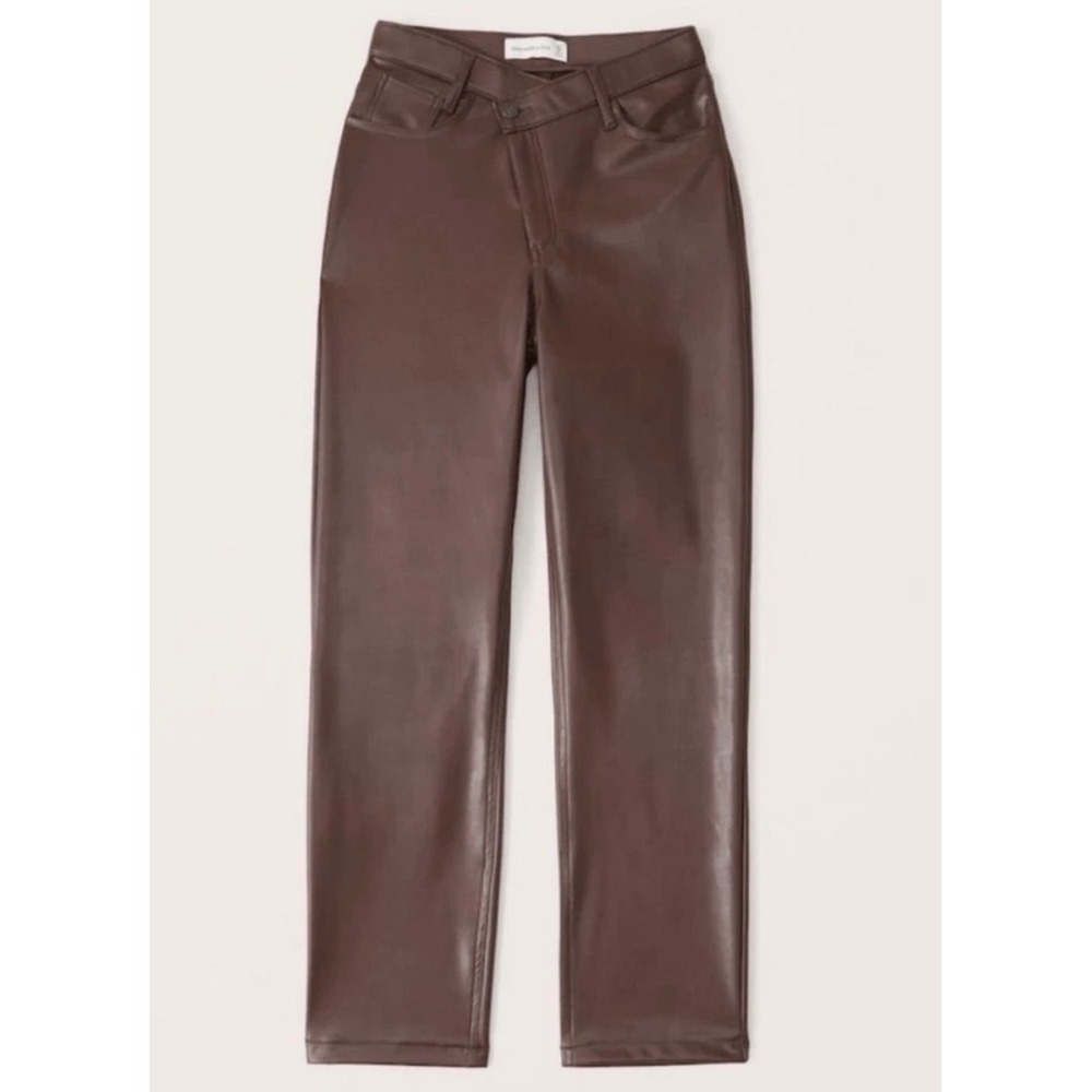 Abercrombie 90s Straight Vegan Leather Crossover Pants Brown 26 2L